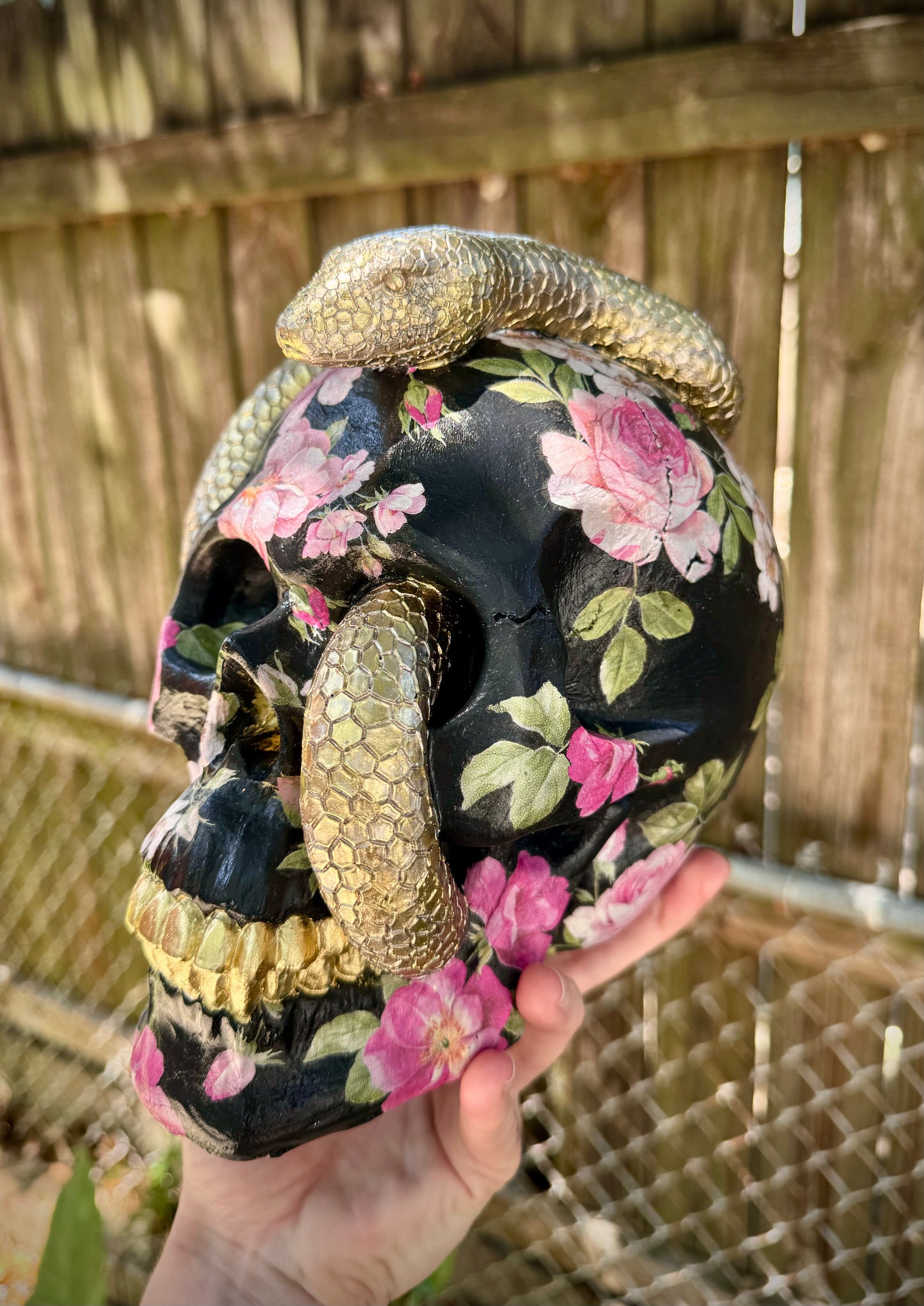 Floral Skull with Snake