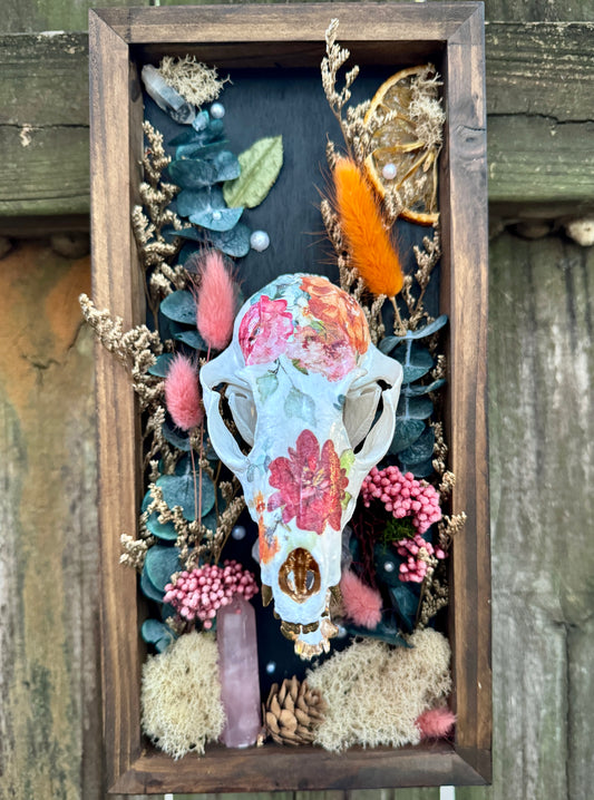Floral Fox Skull in rectangle frame
