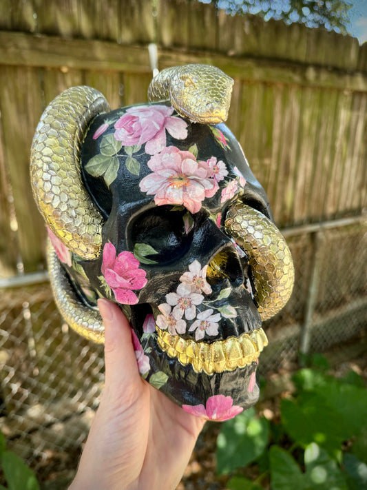 Floral Skull with Snake