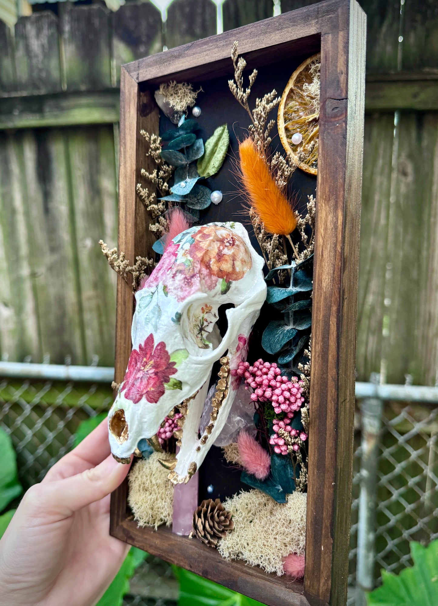 Floral Fox Skull in rectangle frame