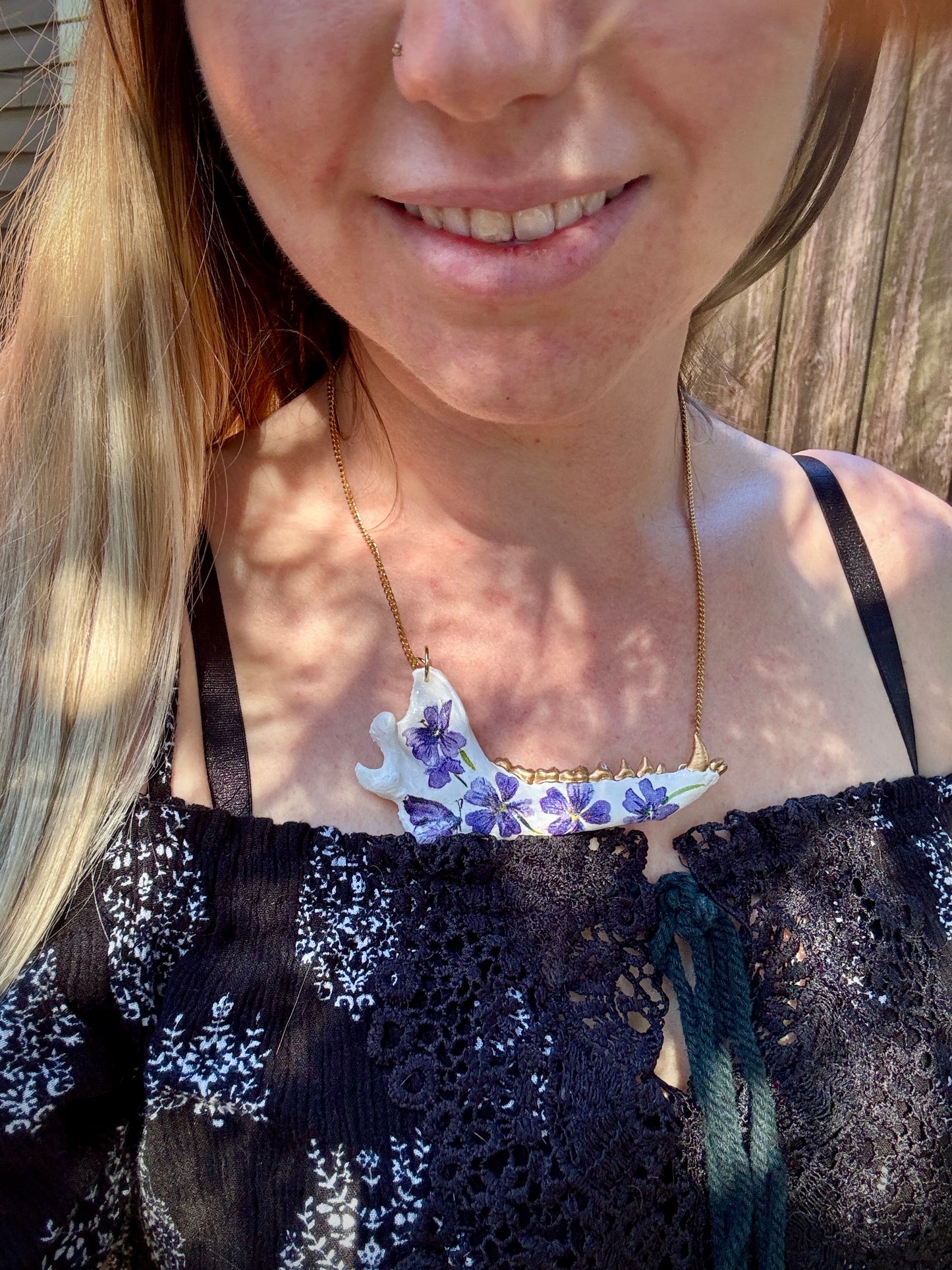 Purple flower Jawbone Necklace