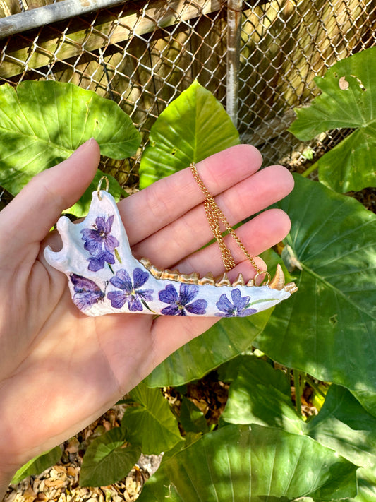 Purple flower Jawbone Necklace