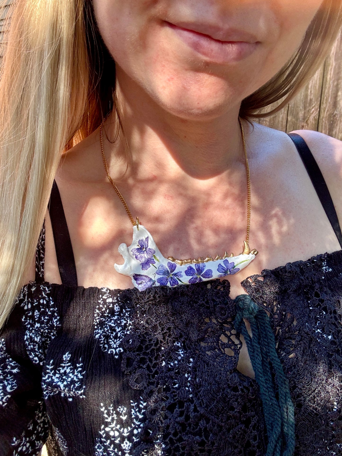 Purple flower Jawbone Necklace