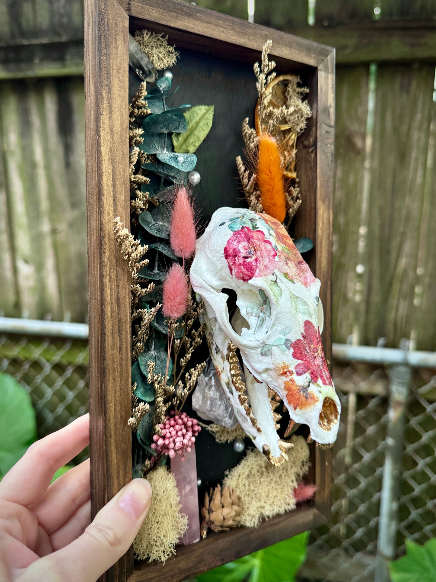 Floral Fox Skull in rectangle frame