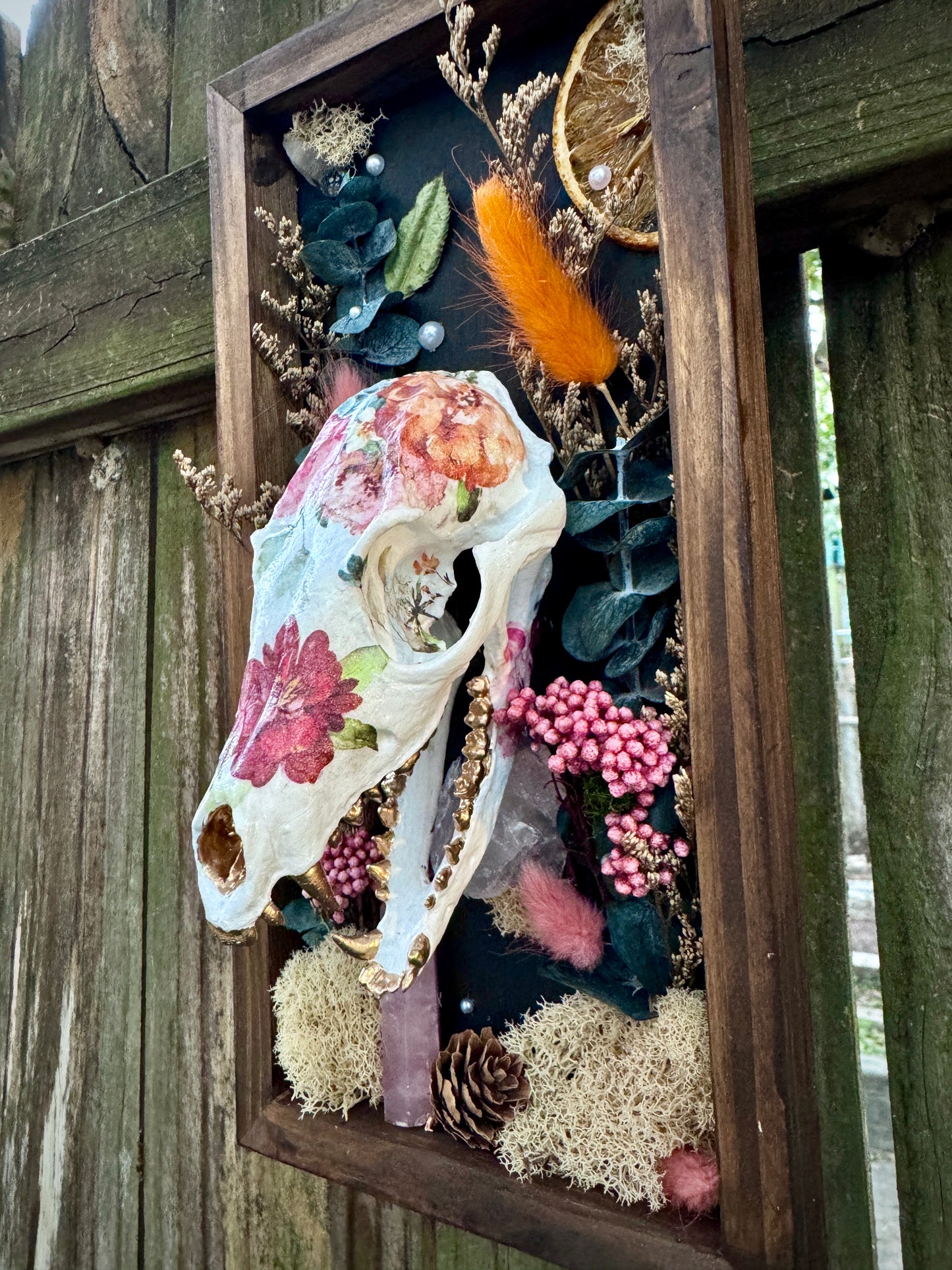 Floral Fox Skull in rectangle frame