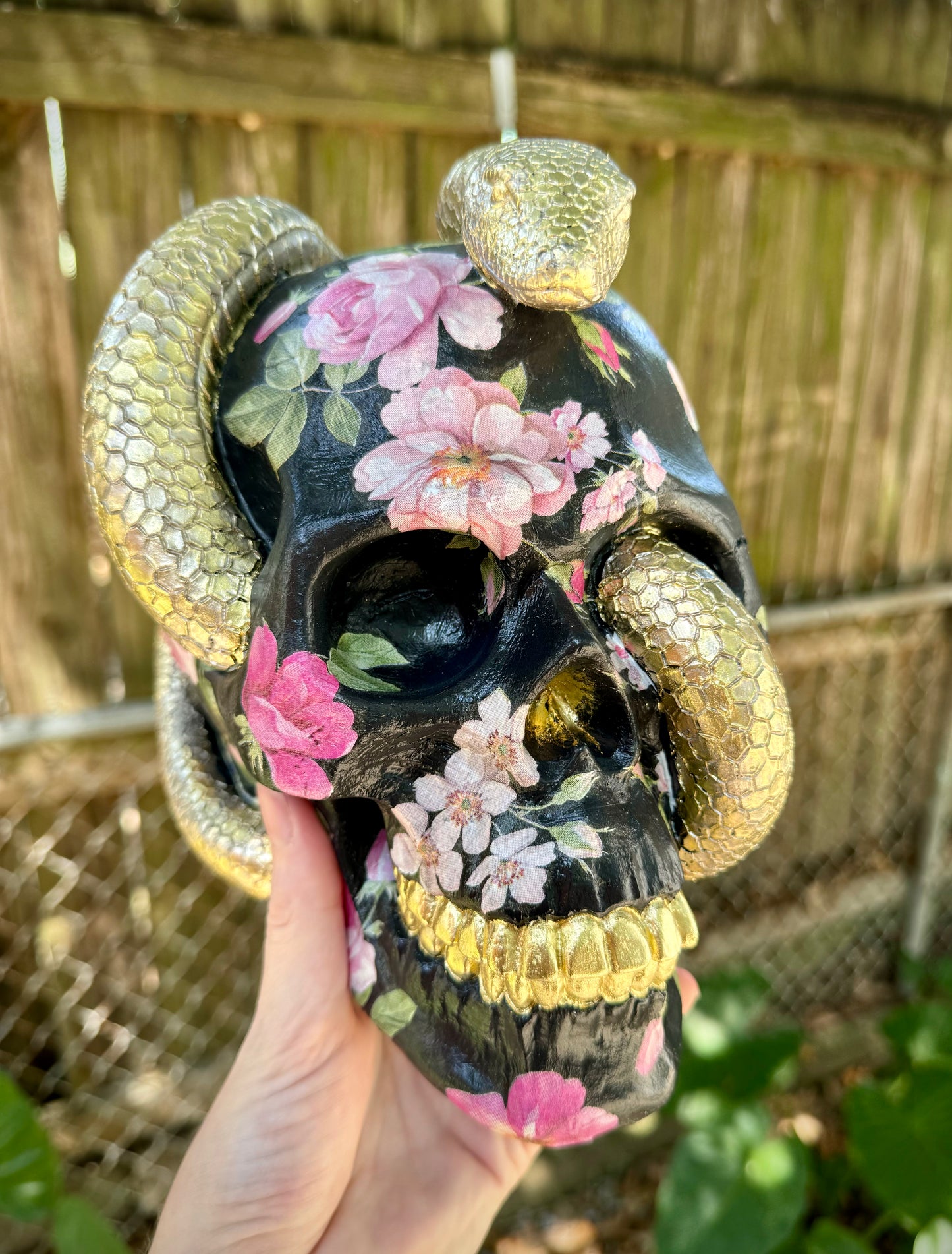 Floral Skull with Snake